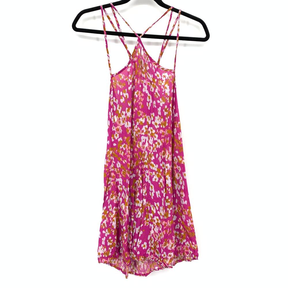 By Anthropologie Strappy Sheer Mini Dress Womens Size Small Pink Orange Flowers